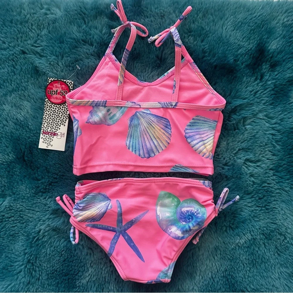 Kensie Girl Pink and Blue Seashell Bikini Size 2T